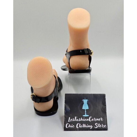 Michael Kors Women's Black Jelly Gold Logo Plate Thong Sandals Size 8M 2648 - Picture 9 of 16